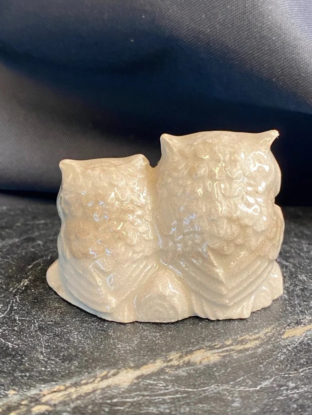 Vintage Mt. St. Helens Volcanic Ash Double Owl Figurine Handcrafted 1980s